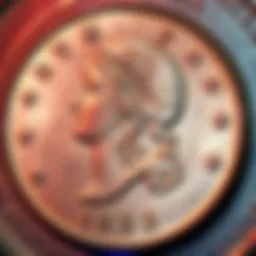 A close-up view of the 1823 Capped Bust Half Dollar, showcasing its detailed design and shiny surface