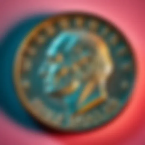A close-up view of a 1971 half dollar coin without a mint mark, showcasing its details and shine.