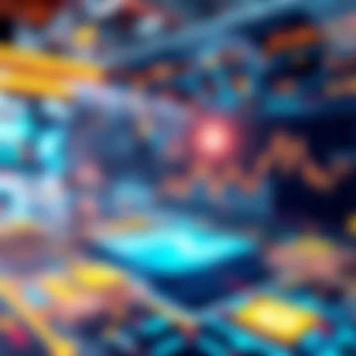 Illustration of an AI system optimizing liquidity with charts and graphs showing high returns.