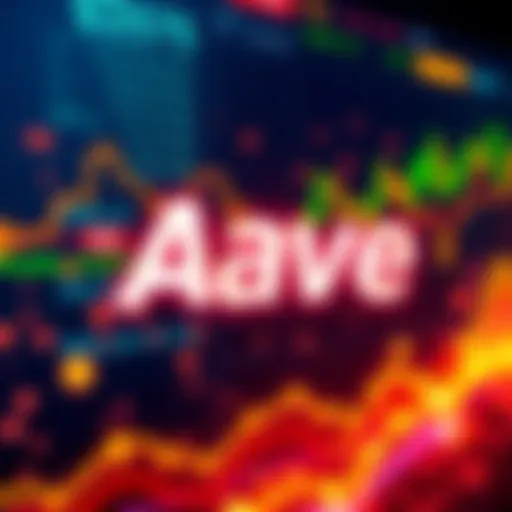 Aave logo with a background showing $7.5 billion in transactions represented by digital currency symbols and charts