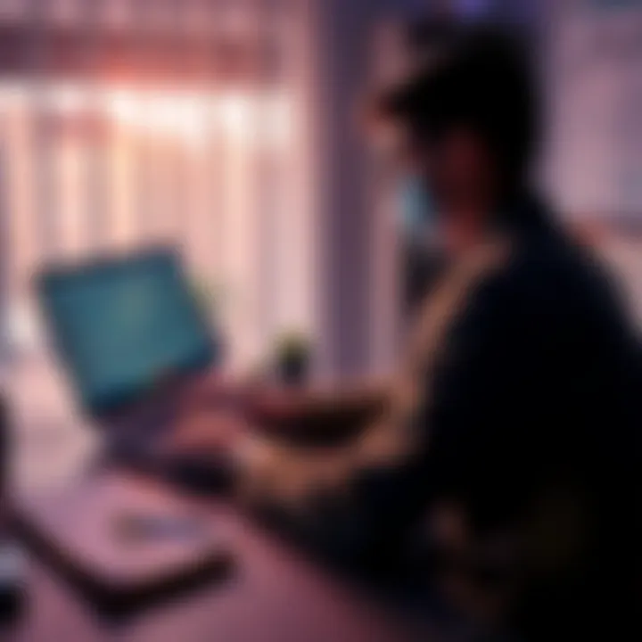 A person sitting at a desk with a laptop, looking at a digital cryptocurrency wallet interface, with a notepad showing private keys and wallet addresses nearby.