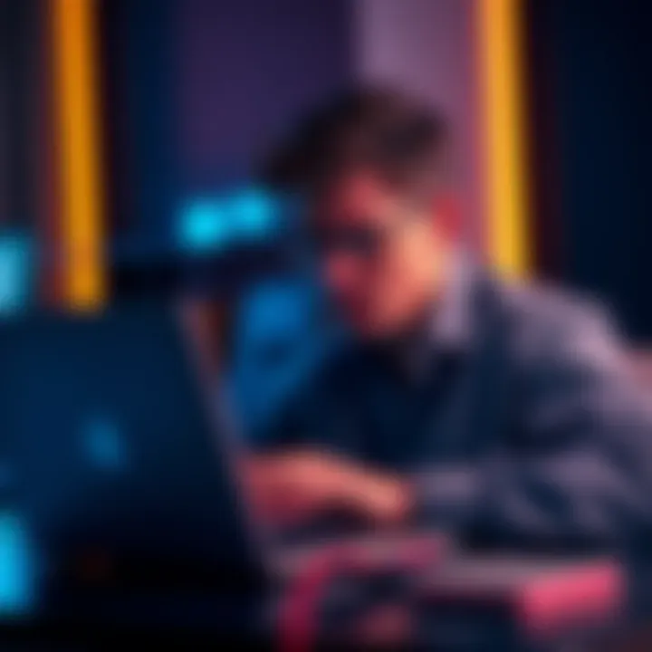 Person looking frustrated with restricted account on a laptop, seeking help online