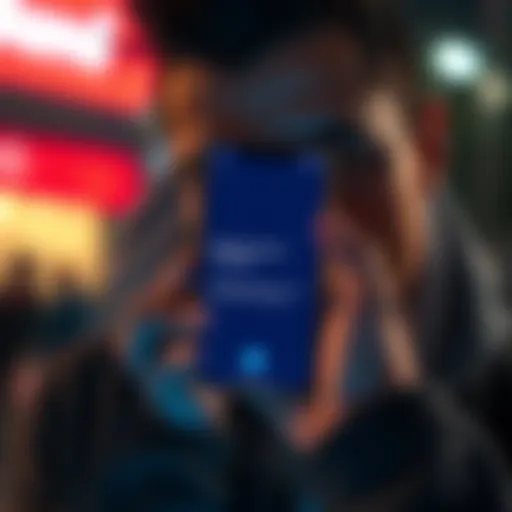 A person gazing at a smartphone displaying a message about account restriction and unable to send money.