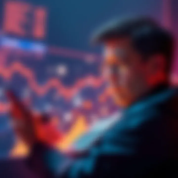 A person focused on gathering Kaspa tokens while ignoring price charts. They hold a calculator and look determined, surrounded by digital coins.