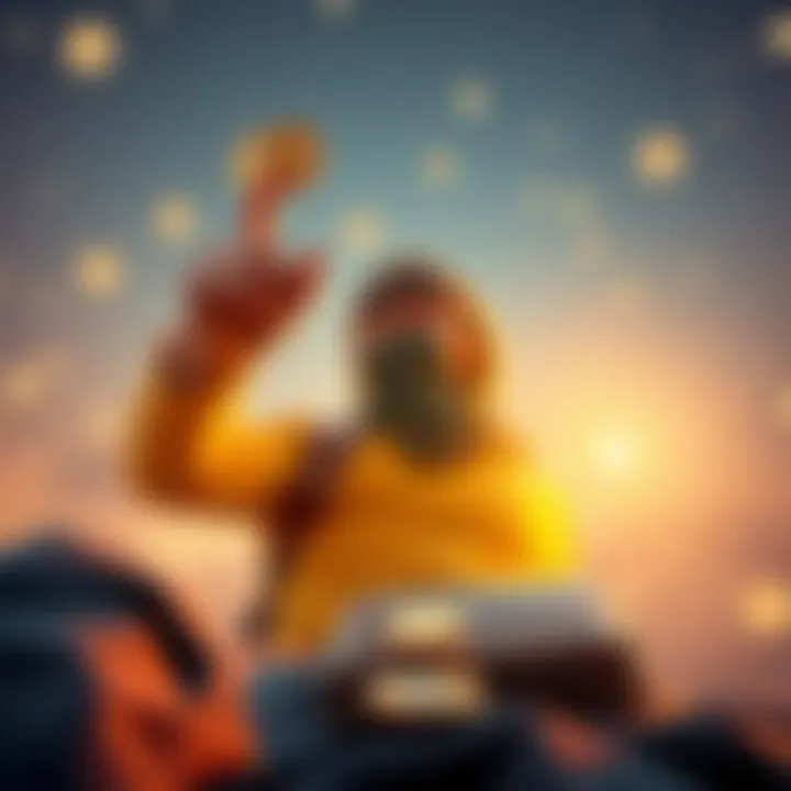 A person celebrating with 10 shiny coins in hand and a new cold wallet beside them