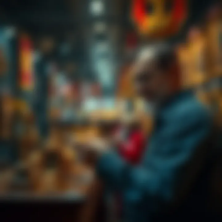 A person examining a rare lot at an auction with excitement