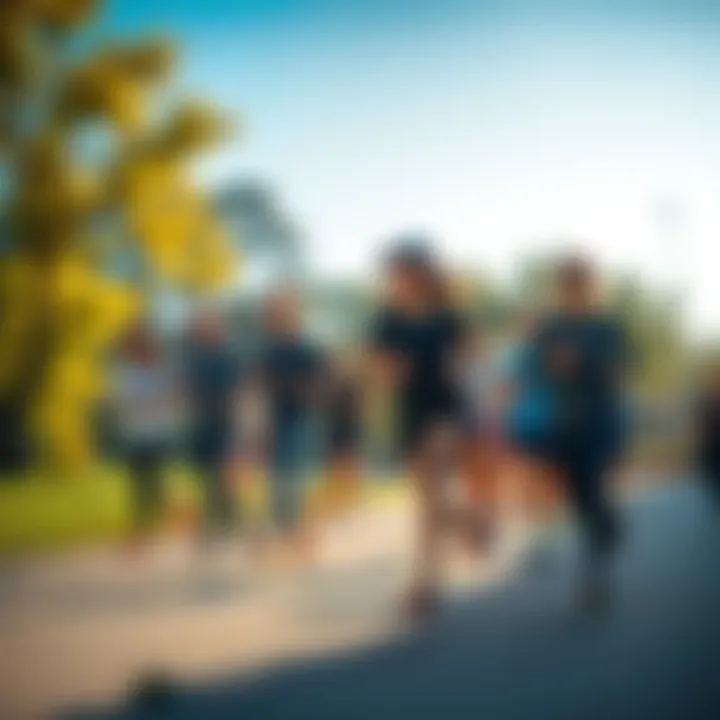 A group of people jogging in a park, showing enthusiasm and energy as they exercise together on a sunny day.