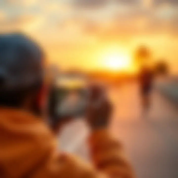 A person taking a photo of their outdoor exercise, showcasing an active lifestyle for a contest.