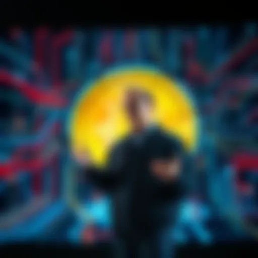 Adam Back talks about the impact of quantum computing on Bitcoin, standing in front of a digital Bitcoin symbol and quantum computer graphics.