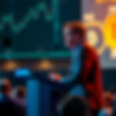 Adam Back at a podium, addressing an audience about Bitcoin, denying Satoshi claims.