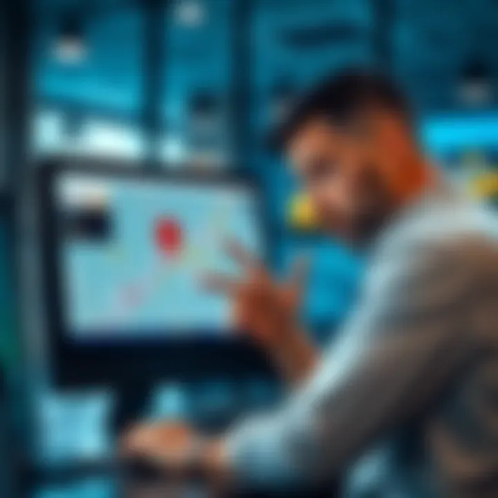 A frustrated business owner looking at a computer screen with a map showing only one location of their ice cream shop, with a second location missing.