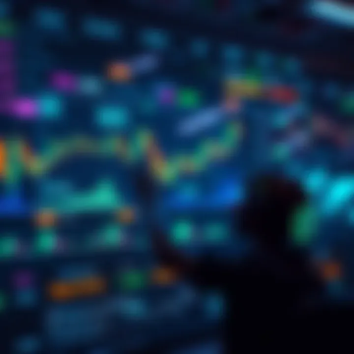A digital interface displaying financial charts and graphs, with AI symbols indicating automated trading processes.