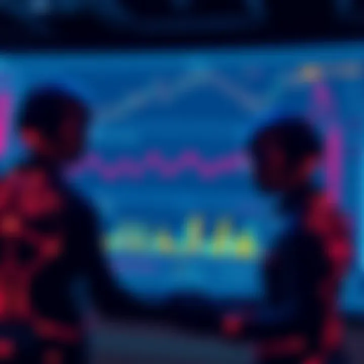 AI agents analyzing cryptocurrency data on a digital screen with charts and graphs