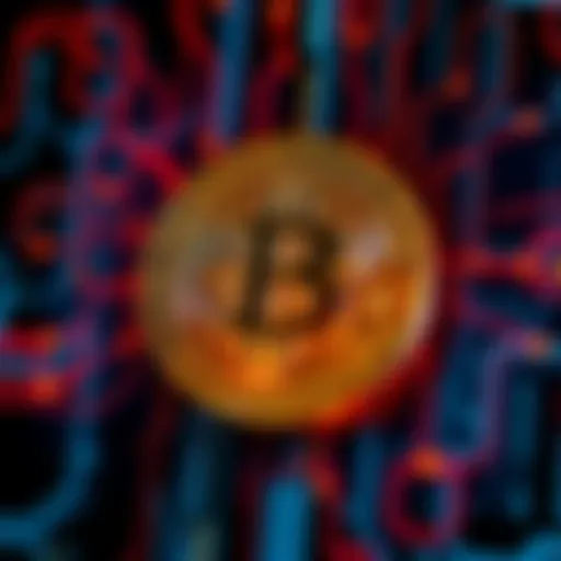 A digital representation of AI code overlaying a Bitcoin symbol, suggesting a hack that could devalue cryptocurrency.