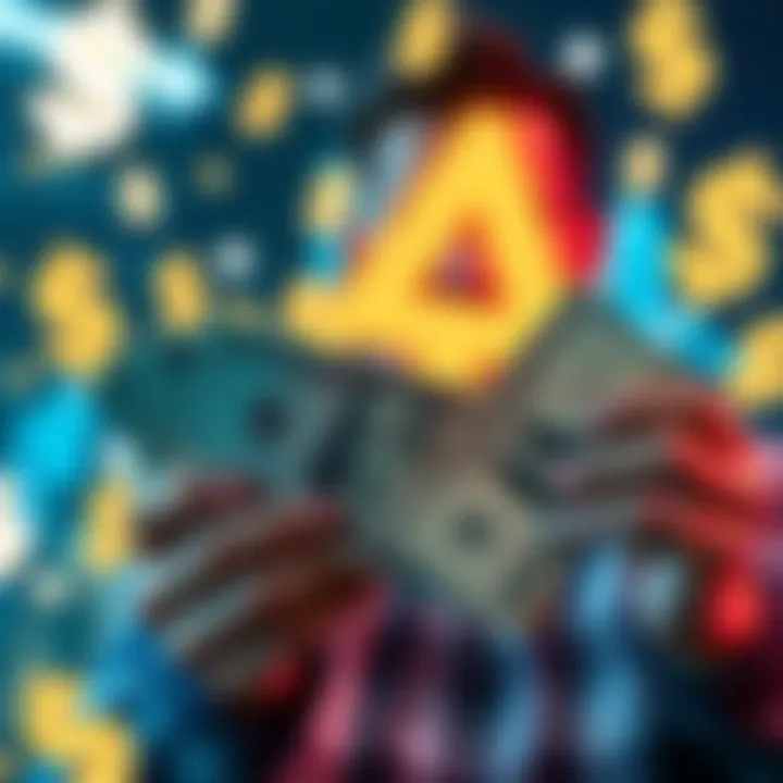 An investor holding dollar bills with ALGO symbols in the background, symbolizing hope for the cryptocurrency's rise.