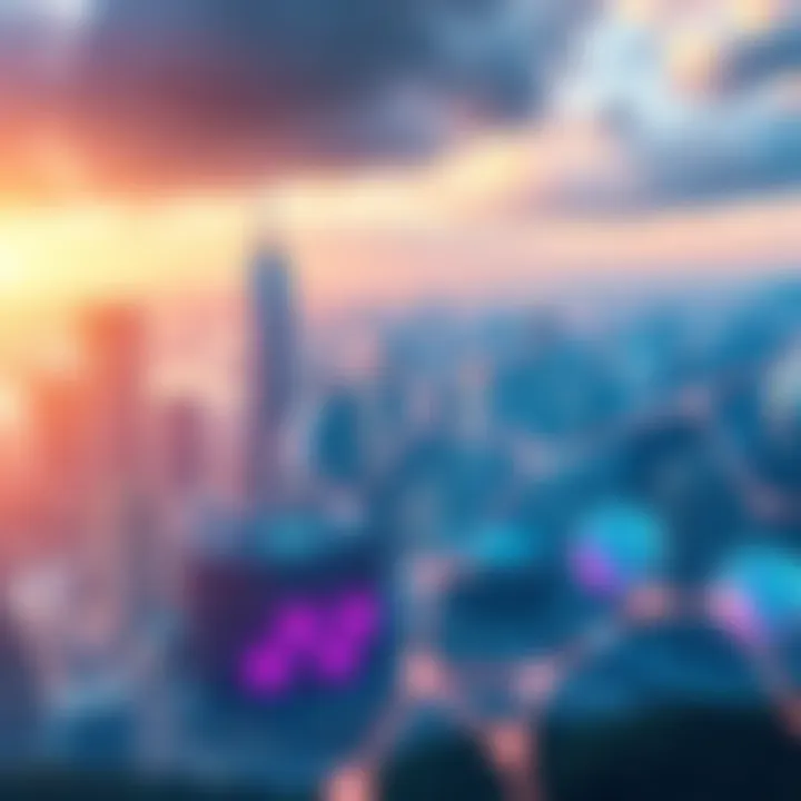 A futuristic city skyline with digital elements representing blockchain technology, symbolizing Algorand's potential in 2026.