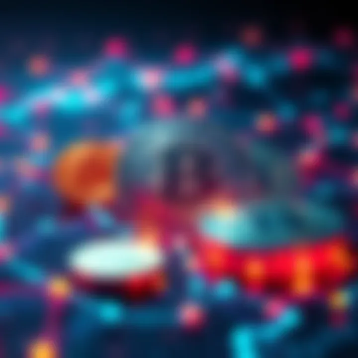 A digital representation of algorithmic stablecoins impacting decentralized finance, featuring interconnected coins and blockchain graphics