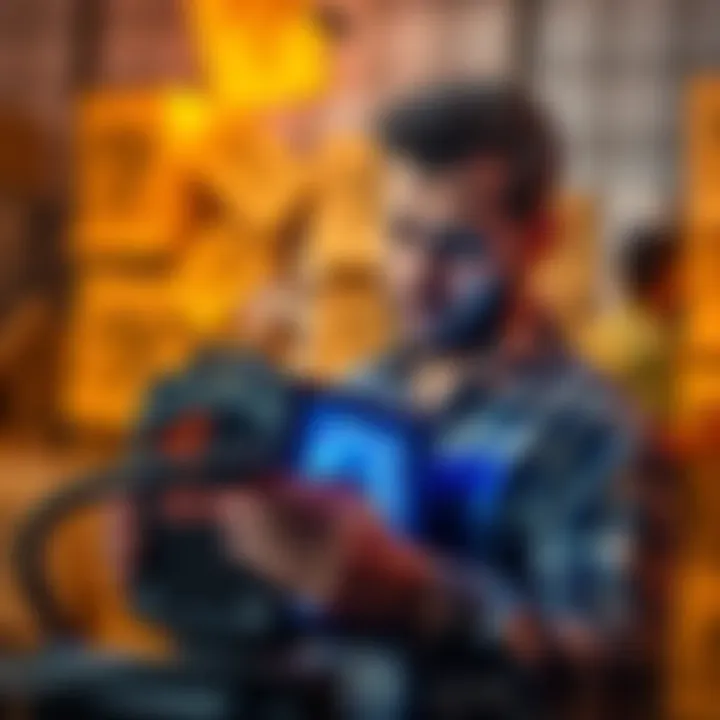 A concerned buyer examining a Canaan Avalon Q miner against a backdrop of questionable online shopping practices.