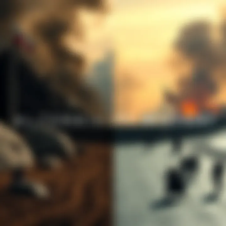 A split image showing two different timelines: one with major historical events and one without them, highlighting the differences.