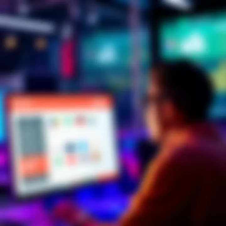 A person looking at different options on a computer screen, considering alternatives to link rewards accounts, with various icons representing financial services.