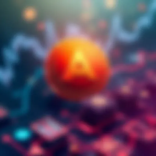 Graphic showing Amp coin logo with a graph indicating significant growth in cryptocurrency value.