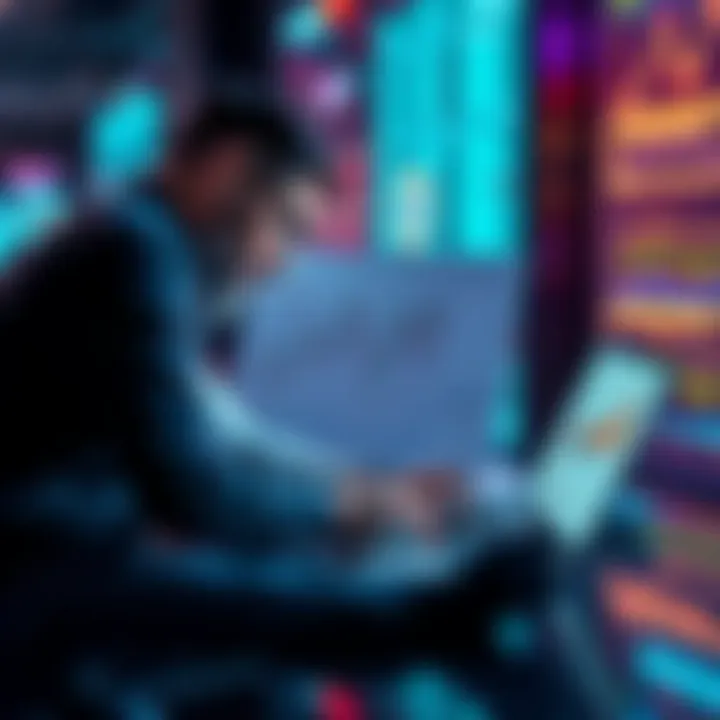 A person reviewing graphs and charts on a laptop, discussing ratios and their implications with a colleague.