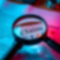 A magnifying glass over a document with highlighted text, representing investigation and analysis of a claim.