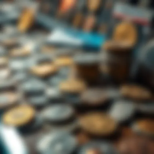 A collection of ancient coins being evaluated for slabbing, with enthusiasts debating their value.