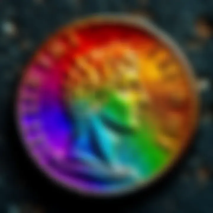 Ancient AR Denarius Coin Close-up of a 157-156 BC AR Denarius showcasing its rainbow colors under light