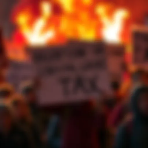 A person holding a sign expressing frustration about capital gains tax, surrounded by a crowd of concerned citizens, highlighting the debate over taxation in the economy.