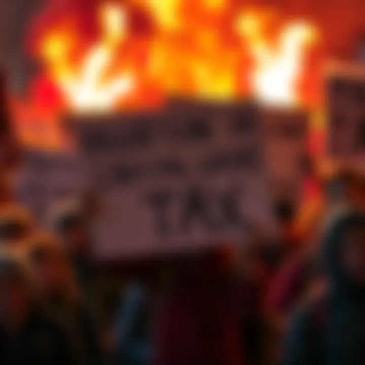 A person holding a sign expressing frustration about capital gains tax, surrounded by a crowd of concerned citizens, highlighting the debate over taxation in the economy.