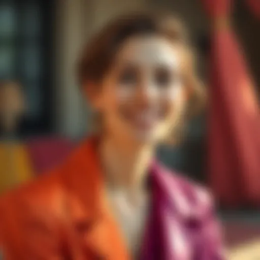 Anne Hathaway smiles while posing in colorful outfits during the HBAR photoshoot.