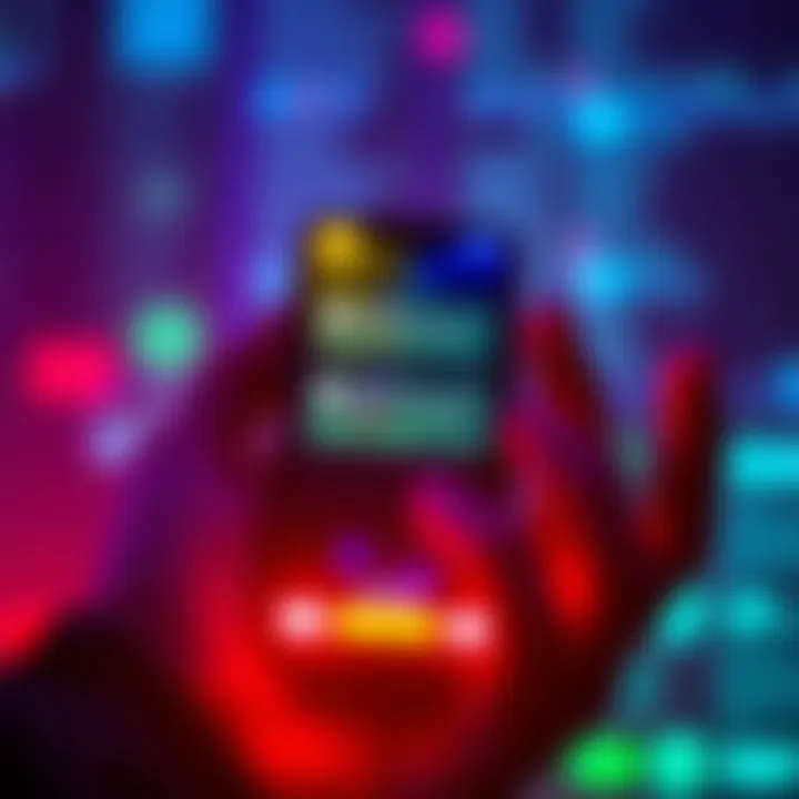 A smartphone showing an app with blinking alerts and error messages on the screen