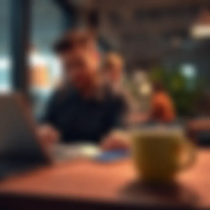 A developer reviewing app feedback on a laptop with a coffee cup beside them.