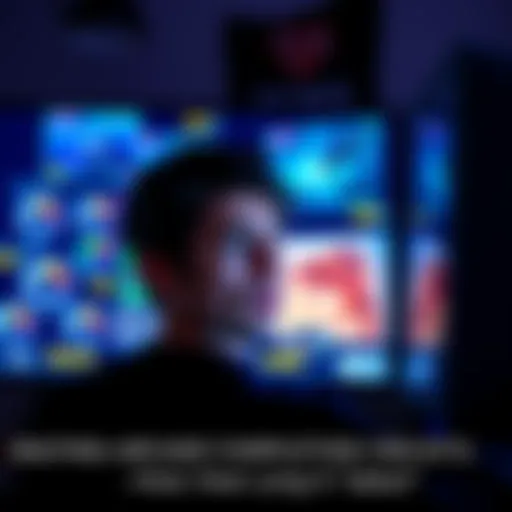A person looking at their computer screen with frustration while waiting for arcade completion credits to process, with screenshots displayed on the screen.