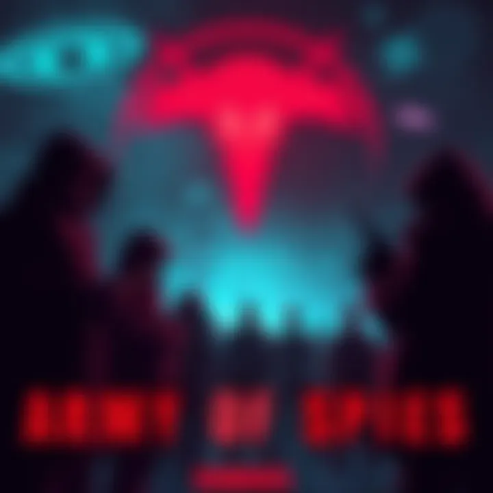 A group of shadowy figures discussing NHI disclosure rumors with a backdrop of alien symbols and covert operations plans.