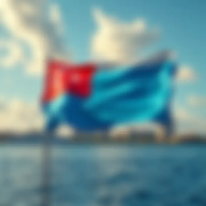 The flag of Aruba waving in front of the island's skyline, symbolizing its quest for global recognition.