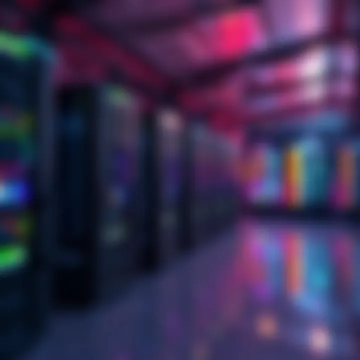 A visual display of ASIC mining equipment and a server room representing hosted services for investors.