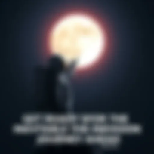 An astronaut in a space suit is reaching out towards the glowing moon in a starry sky