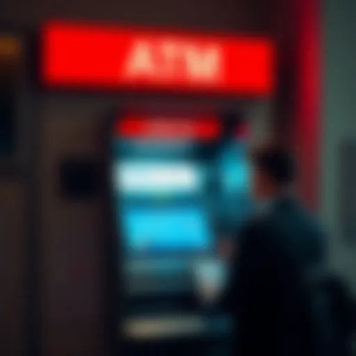 An ATM displaying an error message with a frustrated customer nearby, highlighting a cash withdrawal issue