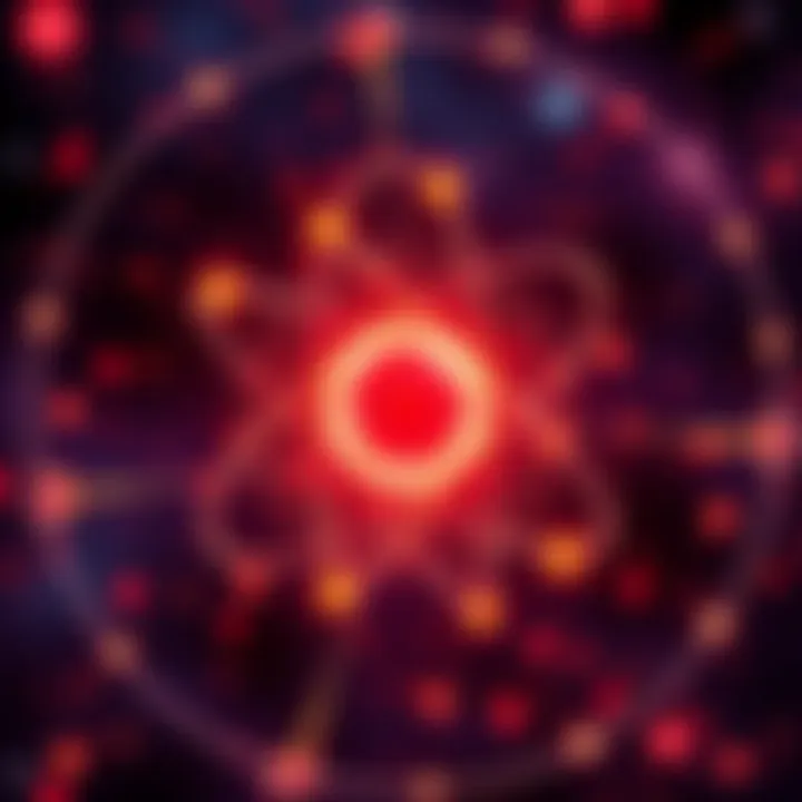 Diagram showing the structure of an atom with protons, neutrons, and electrons arranged around the nucleus