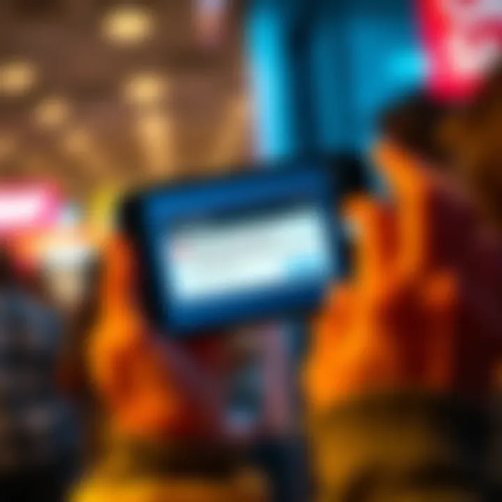 A frustrated person looking at a malfunctioning auction app on a smartphone, showing error messages on the screen.