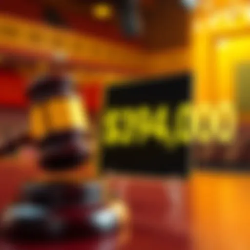 Auction Item with Bid Sign A close-up of an auction gavel beside a sign indicating a final bid of $394,000, highlighting excitement in the auction room.