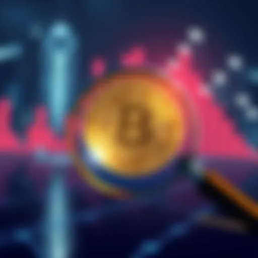 An illustration of a magnifying glass over a Bitcoin symbol, representing scrutiny of cryptocurrency by Australia's financial regulator.