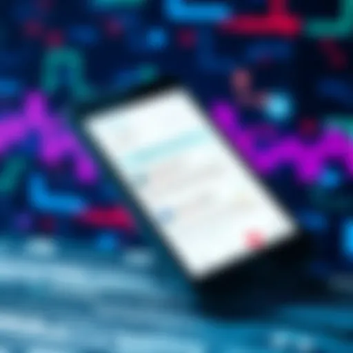 A smartphone displaying notifications from Telegram about Hedera and HBAR updates, with a background of digital graphics representing blockchain technology.