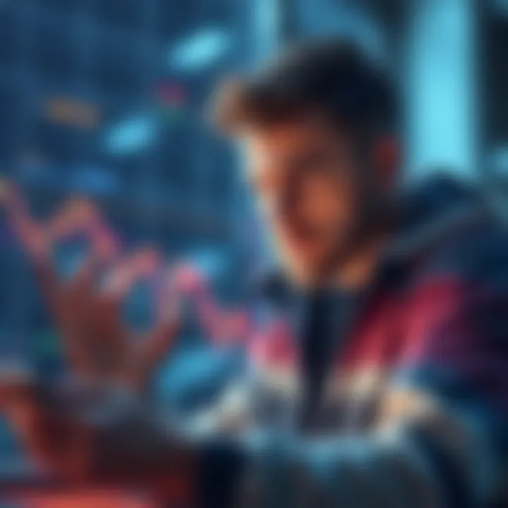 Avalanche Coin Concern A worried investor looking at a digital chart showing a decline in Avalanche Coin's value