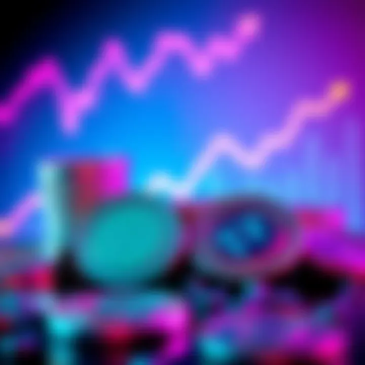 A collection of AVAX coins next to a graph showing an upward trend, representing potential gains from holding. 