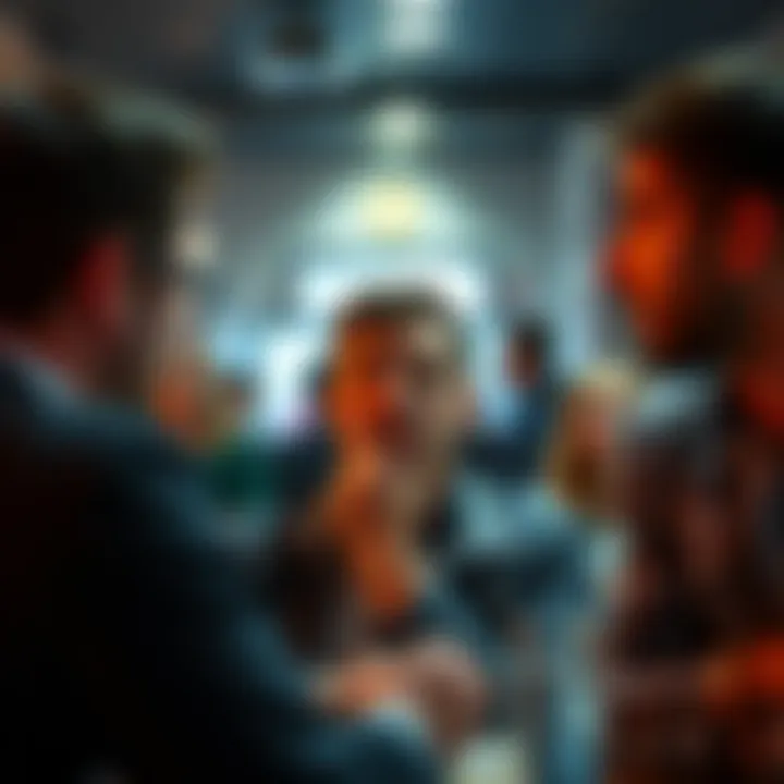 A person looking embarrassed in a social setting, trying to recover from a mistake while others watch.