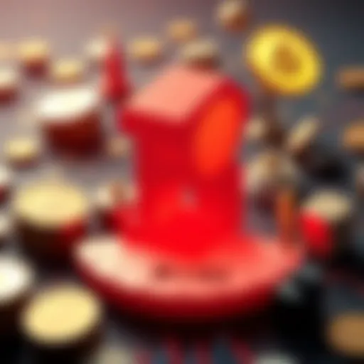 B- Credit Rating Concept A visual representation of a credit rating scale, highlighting a B- rating with financial symbols and figures around it.