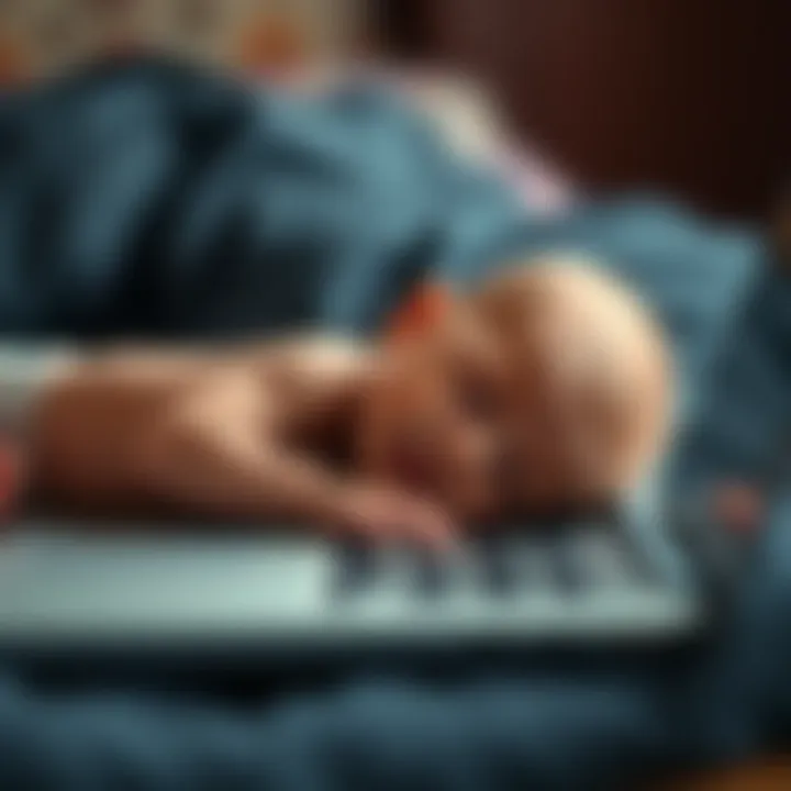 A newborn baby lying next to a laptop, symbolizing the personal struggles of a cryptocurrency creator.